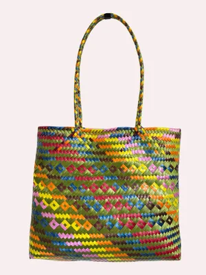 Large Colorful Mexican Woven Straw Tote Bag Market Beach Boho Handmade thumbnail 5
