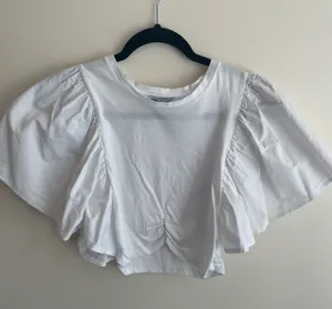 Zara White Ruffle Sleeve Cropped Top - Women thumbnail 1