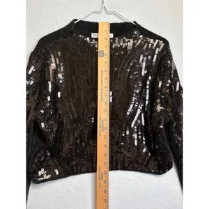 ZARA Sequin Pullover Top Black Cropped Long Sleeve Crew Neck Sweater Small thumbnail 7