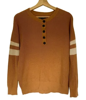American Eagle mustard‎ yellow white arm stripes knit sweater women's size small thumbnail 1