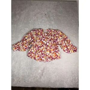 Anthropologie Maeve Femme Collarless Pink Orange Mushrooms Cotton Top M Boho thumbnail 5