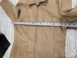 Vintage Victoria Genuine Leather Jacket M Taupe Minimalist Y2K Zip Quiet Luxury thumbnail 11