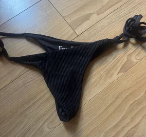 Frankie's Bikinis Black Ribbed Tie-Side Bikini Bottom thumbnail 1