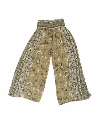 Earthbound Olive Paisley Split Leg Palazzo Pants Boho Festival Medium Hippie thumbnail 7