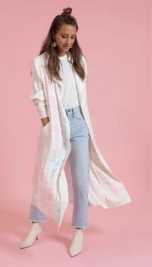 NWT Something Navy Tie Dye Trench Coat Duster Jacket Pink Blue Size XS thumbnail 1