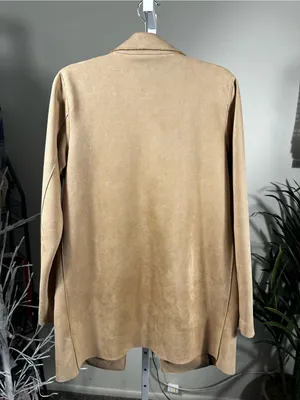 B187. Buckle Black Women’s Tan Faux Suede Waterfall Open Front jacket thumbnail 5