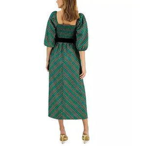 NWT! INC International Concepts Green Red Metallic Plaid Belted Midi Dress Small thumbnail 10