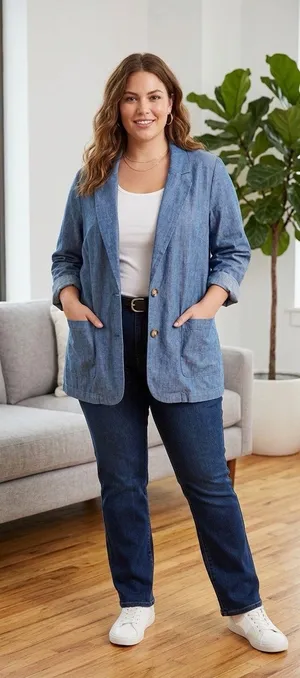 Time and Tru Chambray Blazer Jacket NWT Size XXL 20 Plus Size Light Blue thumbnail 1