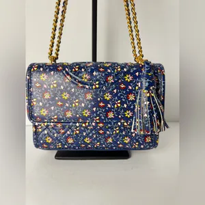 Tory Burch Fleming Printed Small Convertible Shoulder Bag Blue Wild Pansy thumbnail 3