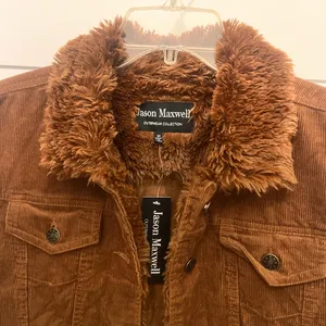 Jason Maxwell brown corduroy denim jacket fur collar‎ size M NWT thumbnail 4