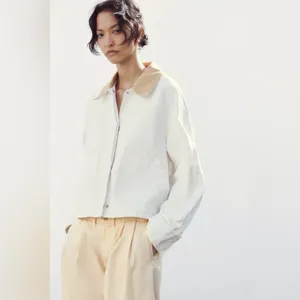 Zara Cream Zip-Up Cropped Jacket with Beige Collar thumbnail 2
