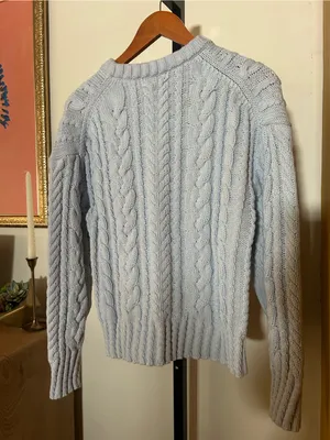 J. Crew Cable-knit Crewneck Sweater 100% Cotton‎ Light Blue Size Large thumbnail 4