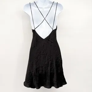 Womens Y2K Black 100% Silk Strappy Back Whimsigoth LBD Minimalist Slip Dress M thumbnail 5