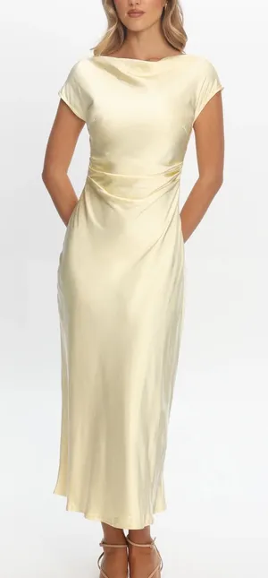 Selfie Leslie Loveland Cap Sleeve Cowl Back Midi Dress Butter Yellow Large New thumbnail 1