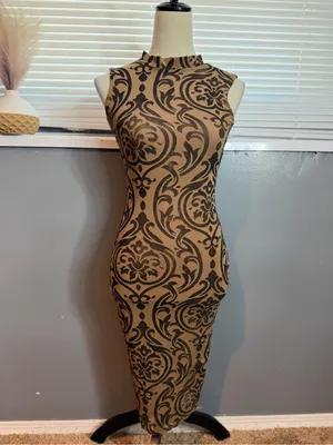 CBR Brown Sleeveless Patterned Bodycon Midi Dress thumbnail 3