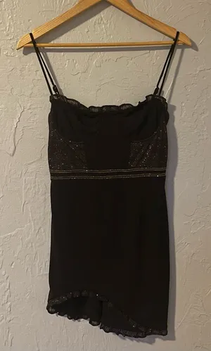 Hours Whimsigoth Black Women's‎ Sparkly Mini Dress with Lacey trim size Small thumbnail 1