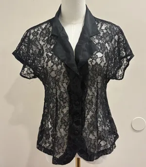 VTG 80s Victorias Secret Gold Label Black Floral Lace Sheer Lingerie Top‎ Small thumbnail 1