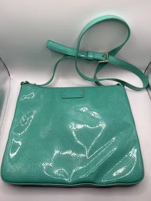 Kate Spade Metro Darby Crossbody Turquoise Aqua Die Cut Spades Patent Leather thumbnail 1