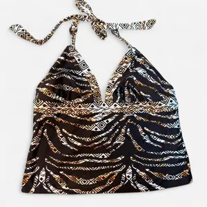 Brown patterned swim top thumbnail 4