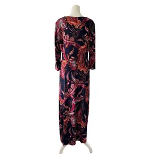Maggy London Navy & Coral V-Neck Smocked Waist 3/4 Sleeve Stretch Maxi Dress thumbnail 7