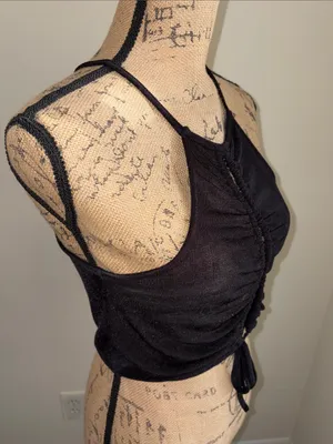 Forever 21 Black Ruched Halter Crop Top with Front Tie thumbnail 6