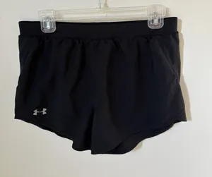 Under Armour Womens Size M Shorts HeatGear Black Running Loose Fit Lined Stretch thumbnail 1