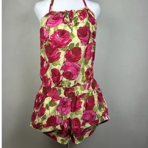 Abercrombie‎ & Fitch Floral Halter Romper Women M Pink Red Rose Pockets thumbnail 2