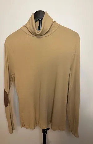 Lauren Ralph Lauren Women's Beige Ribbed Turtleneck with Suede Elbow Patches XL thumbnail 1