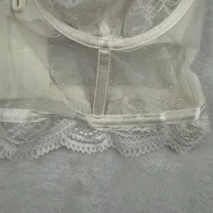 Auden Intimates Ivory Lace Longline Bra Bustier Sheer Dot Mesh Underwire‎ Large thumbnail 4