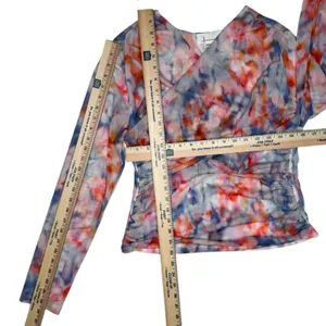 Anthropologie Mesh Crossover Long Sleeve Blouse Watercolor Large Semi‎ Sheer thumbnail 8