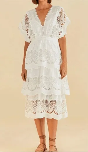 Farm Rio Off-White Richelieu Midi Dress NEW thumbnail 3