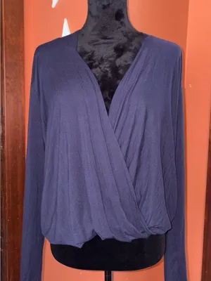 Jolie Women's Navy Wrap-Style Long Sleeve Sweater thumbnail 1
