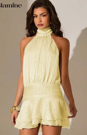 SheIn Light Yellow Halter Dress thumbnail 1