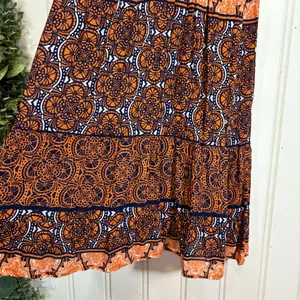 AQUA Hippie Boho Orange Navy Blue Strappy Maxi Dress SMALL Feminine thumbnail 5