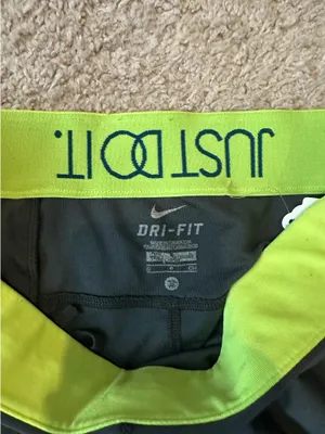 Nike Gray Capri Leggings with Neon Yellow Waistband thumbnail 4