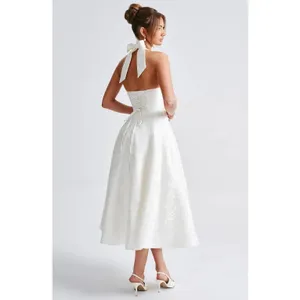 NWT Babyboo Effie Ivory Floral Jacquard Halter A-Line Midi Dress Womens Size M thumbnail 13