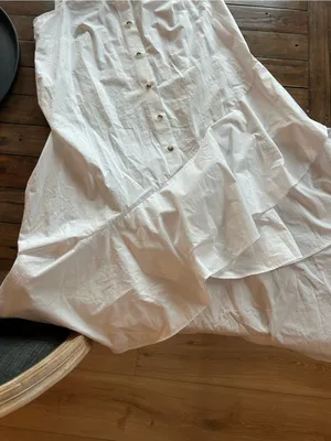 Anthropologie Maeve Sleeveless Button Down Tiered Ruffle White Midi Dress S thumbnail 6