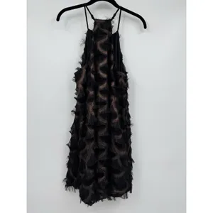 TCEC Women’s Green Rose Gold Metallic Halter Dress Size M Feather Tassel Party thumbnail 2