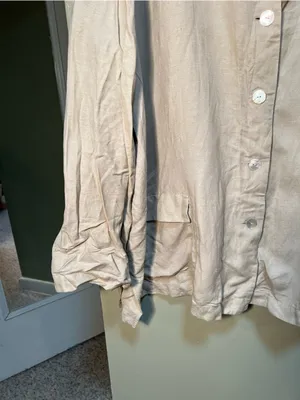 Ashley Stewart Women's Plus Size 26W Button‎ Down Top Beige Pockets Linen Blend thumbnail 4
