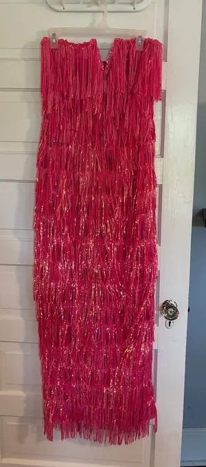 Luxxel Bright Pink Fringe Sequin Maxi Dress thumbnail 1