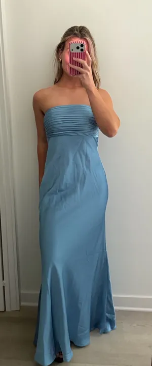 Azazie Bridesmaid Dress Satin Strapless with Neck Scarf thumbnail 1