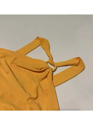 Express Yellow Sleeveless Halter Top Bodysuit Sz L Large $58 thumbnail 13