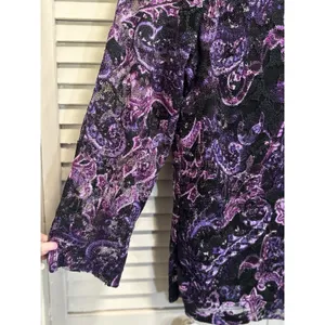 White‎ Stag Purple/Black Lace 3/4 Sleeve Blouse Size L Lined Round Neck Boho thumbnail 4