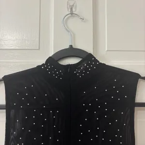 Black Mesh Rhinestone Sheer Bodysuit L Club Going Out Festival Sparkly Glam thumbnail 4