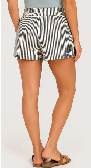 A New Day Linen Striped Elastic-Waist Women’s Shorts - Black & White thumbnail 2