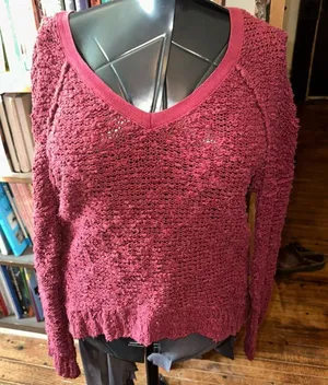 Free People chunky deep red v-neck XS boho oversized sweater thumbnail 1