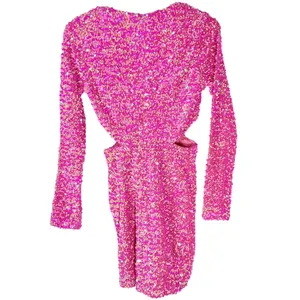 Petal & Pup Kelly Pink Sequin Velvet Mini Dress V Neck Cutout Long Sleeve Small thumbnail 10