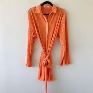 Peppermayo Soho Chic Shirt Plisse Dress, Tangerine, Size Small thumbnail 5
