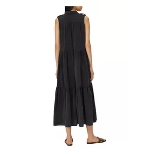 Equipment Femme Black Silk Allix Tiered Button Front Midi Dress Sz.M thumbnail 3
