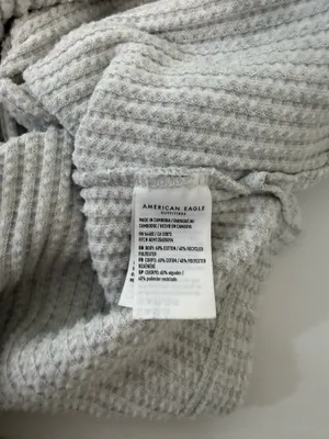 American Eagle Waffle Knit Shacket Light Gray Pocket Button Front thumbnail 7